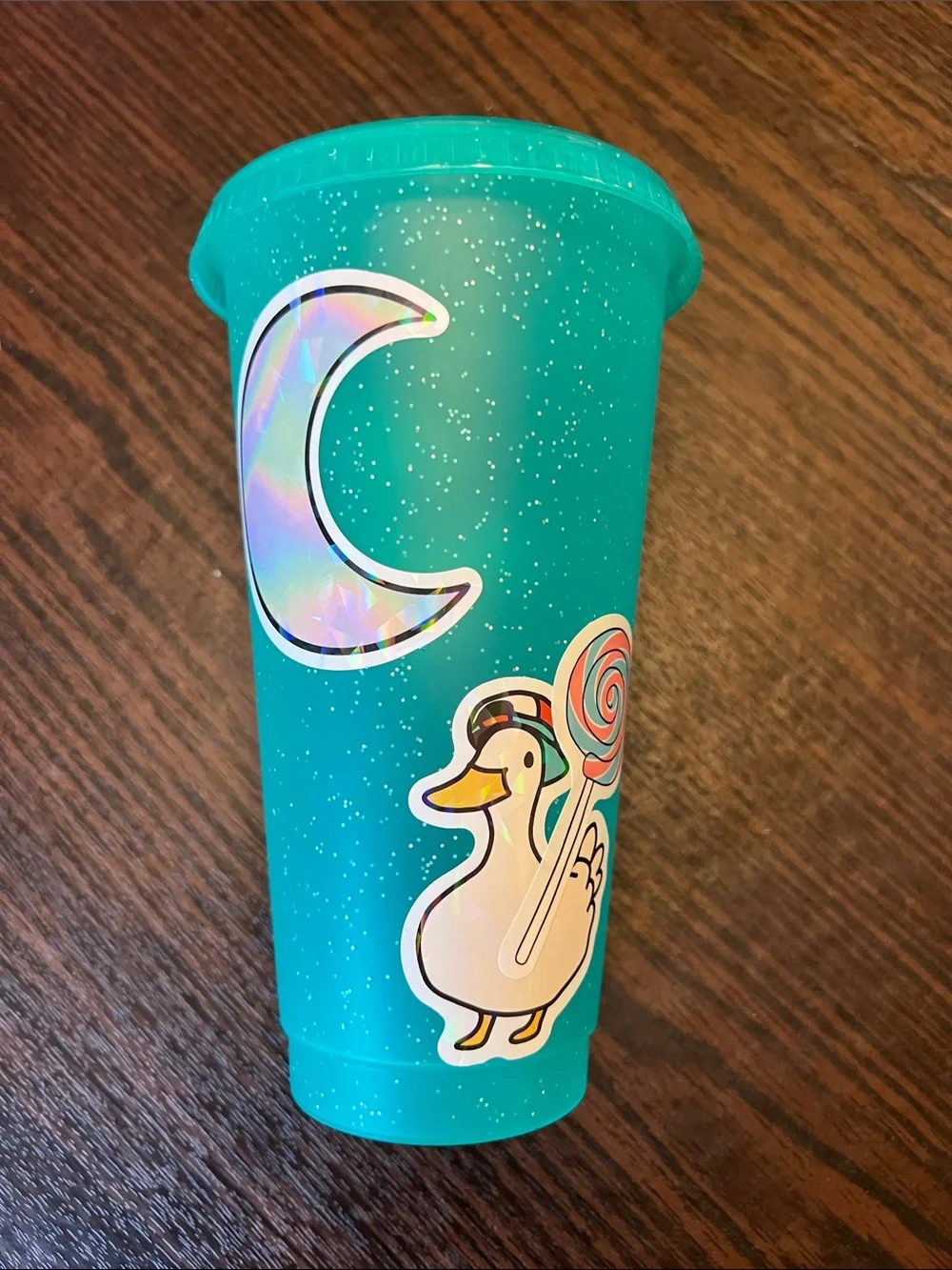 Teal Glitter Plastic Party Cup with Stickers